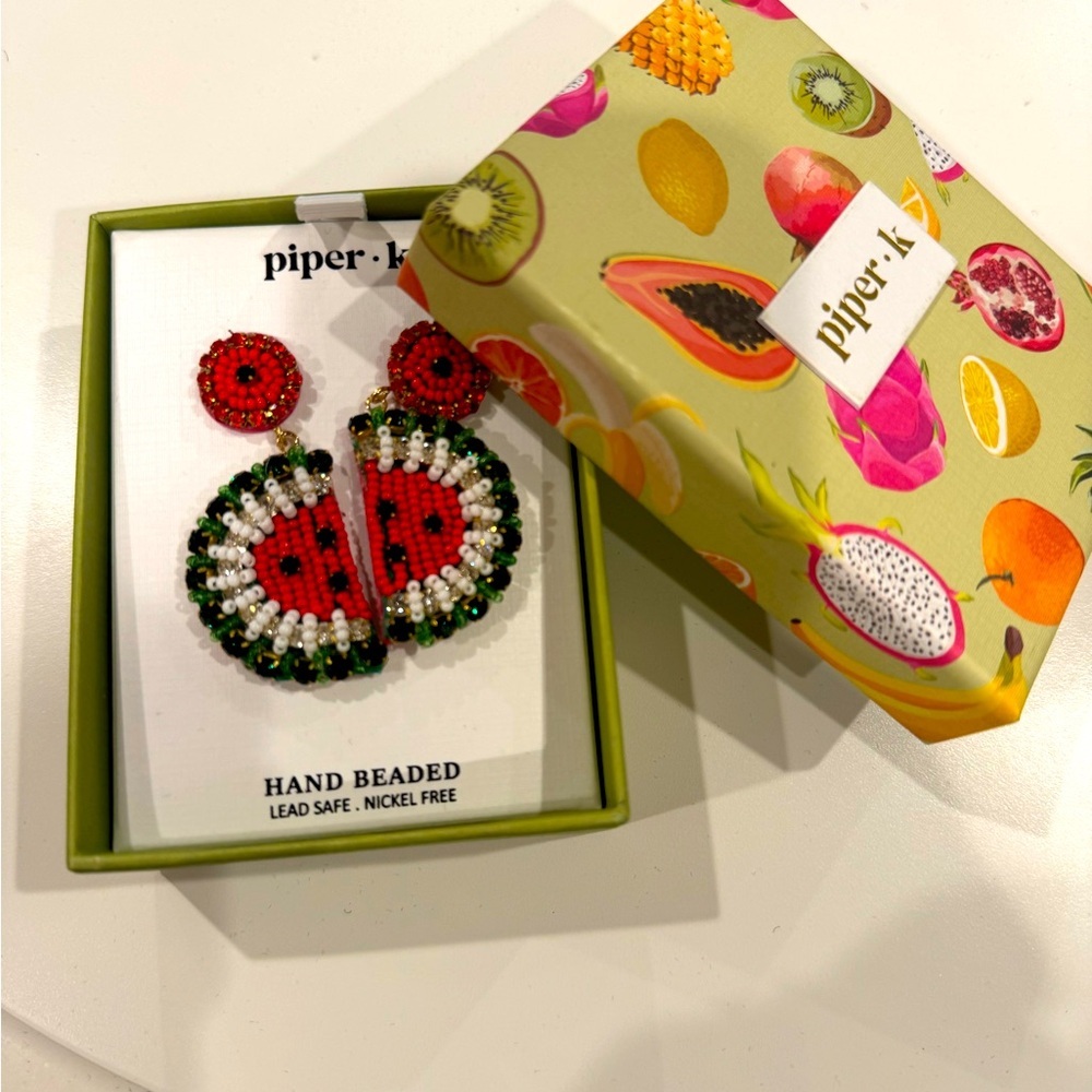 Piper K Hand Beaded fun watermelon earrings 🍉🍉 add some fun& flare to any outfit